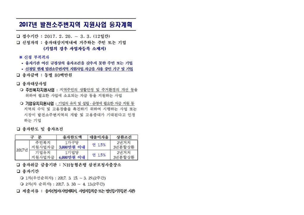 # 발전소주변지역 지원사업 융자신청홍보