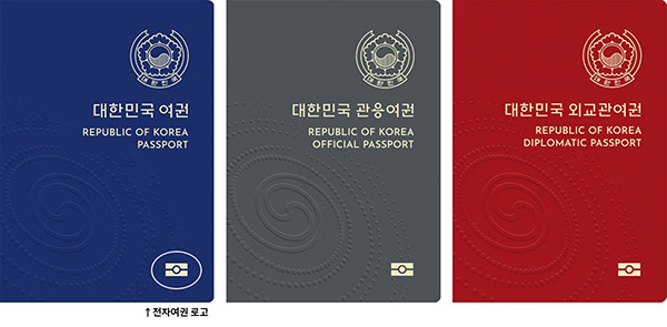 대한민국 전자여권. 대한민국 REPUBLIC OF KOREA 여권 PASSPORT. 관용여권 OFFICIAL PASSPORT. 외교관여권 DIPLOMATIC PASSPORT. 전자여권 로고